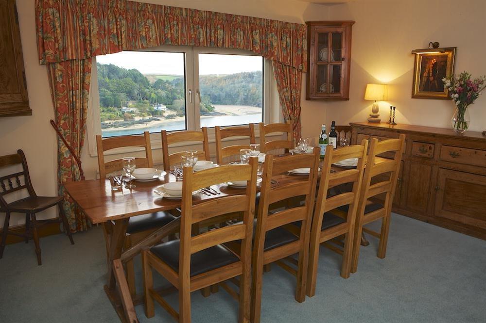 Dining area with views over the estuary at Startline House in Newton Road, Salcombe