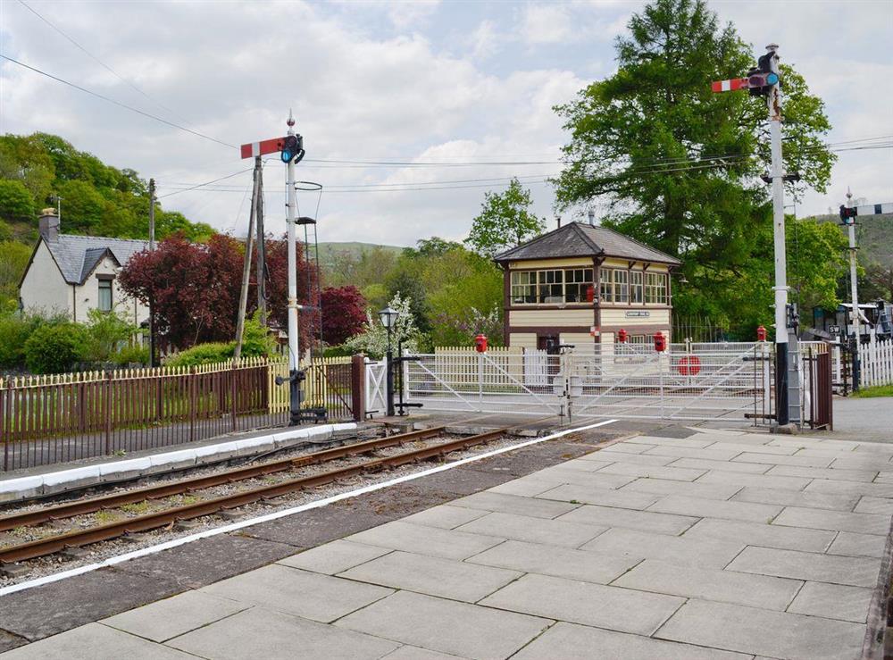 The platform and signal box at Station House in Corwen, Clwyd