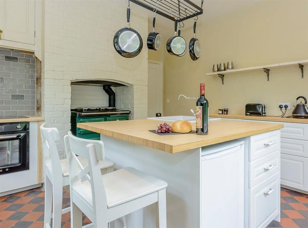 Spacious kitchen with aga at Station House in Miller’s Dale, near Buxton, Derbyshire