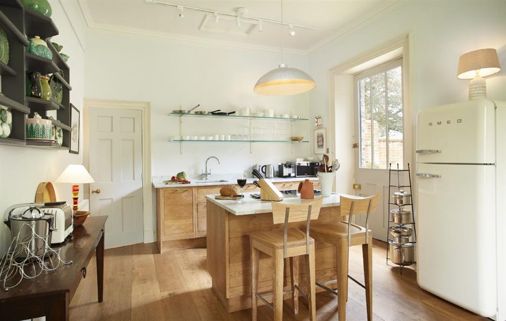 Large solid oak, open-plan kitchen and dining area at Stewards House, Wolterton