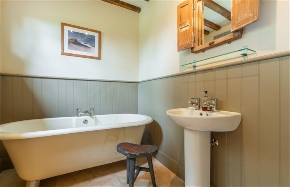 Ground floor: Lovely freestanding bath at Stockmans Cottage, Foulsham near Dereham