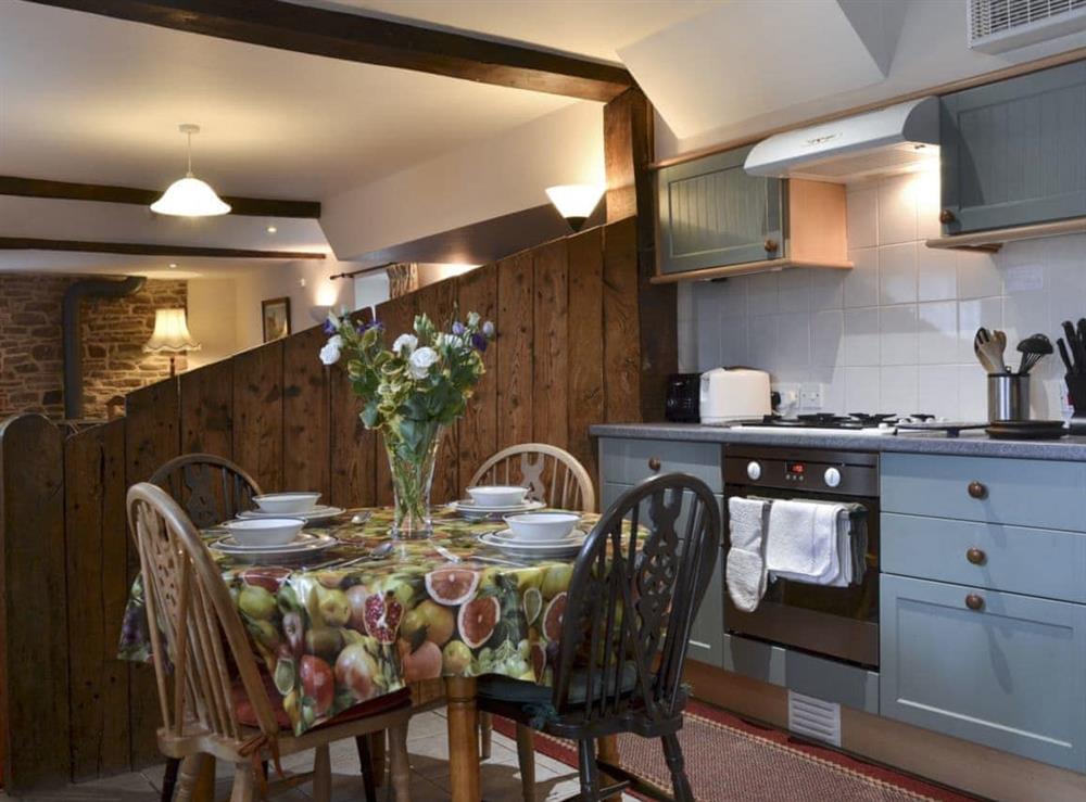 Beamed, well-equipped kitchen at Stoke Court Farm Barn in Stoke St Milborough, Nr Ludlow., Shropshire