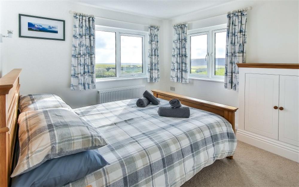 Bedroom 2-dual aspect-what a sight to wake up to-fields and the sea! at Stoneybridge Cottage in East Portlemouth