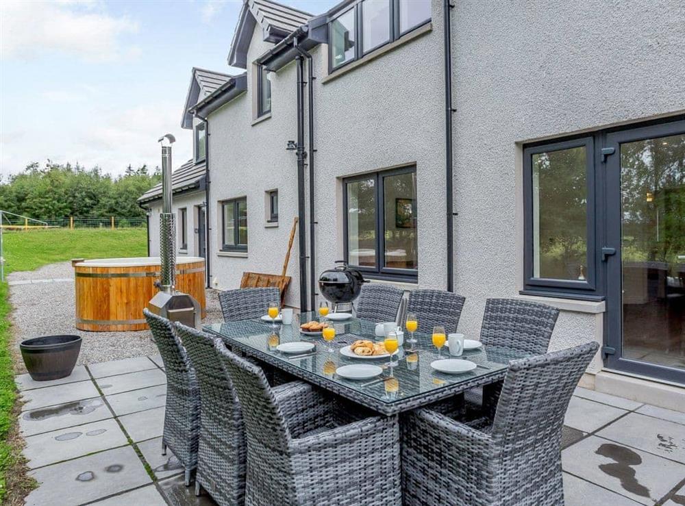 Outdoor eating area at Strathclaggan in Craigellachie, Moray, Banffshire