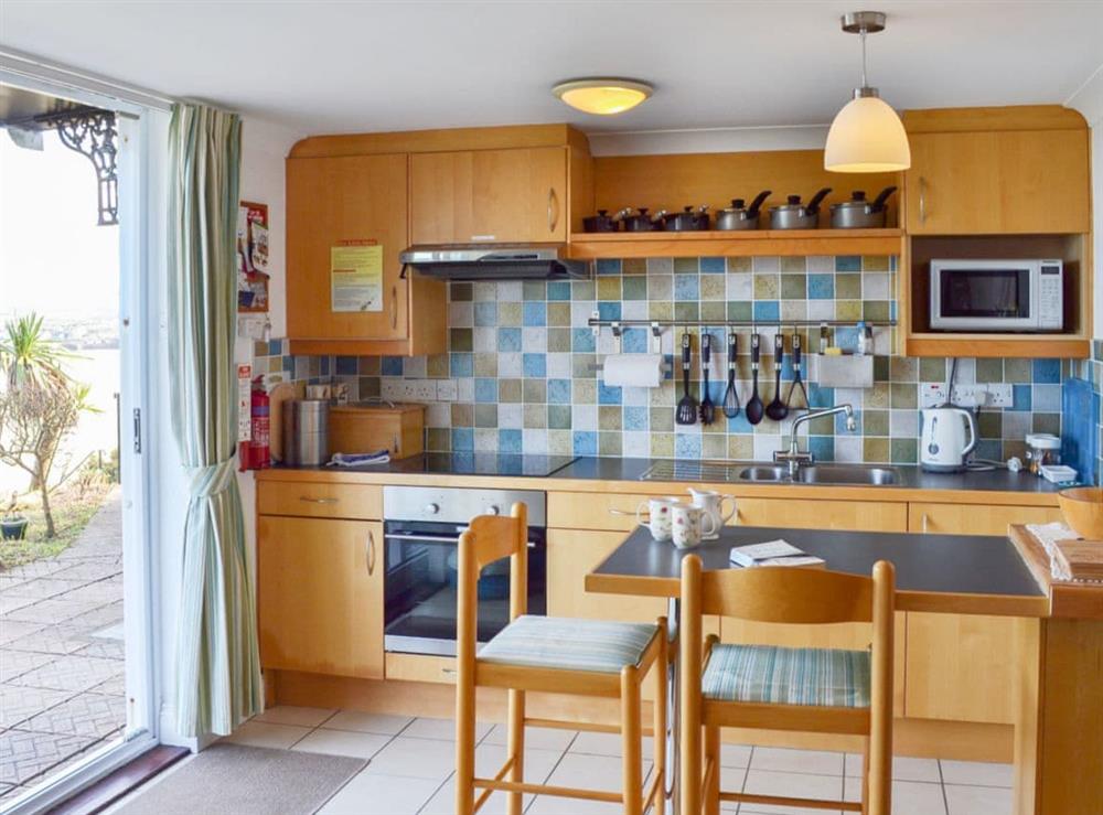Wonderful kitchen and adjacent patio doors at Studio Sea Urchin in Carbis Bay, near St Ives, Cornwall