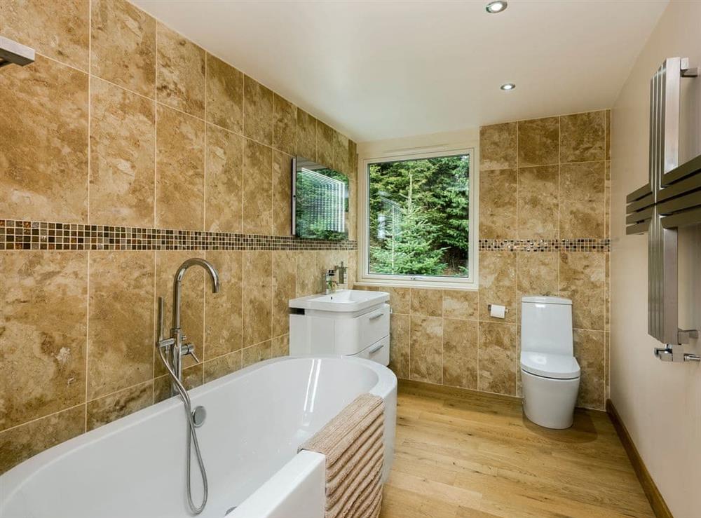 Modern style bathroom at Sunnybank in Coltishall, near Wroxham, Norfolk, England