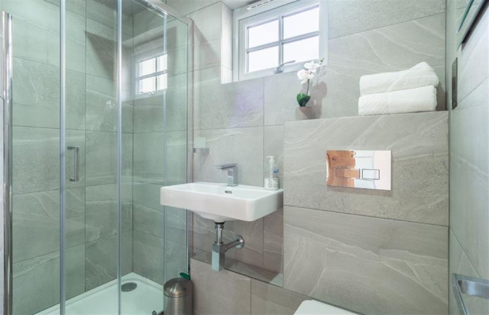 Bedroom two en-suite with shower, wash basin and WC at Sunnyside Barn, Chacewater Truro