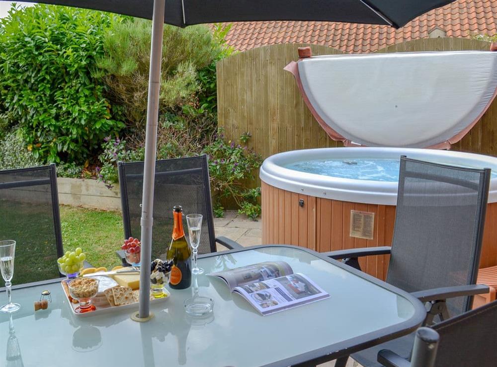 Relaxing private hot tub at Sunrise Barn in Skegness, Lincolnshire
