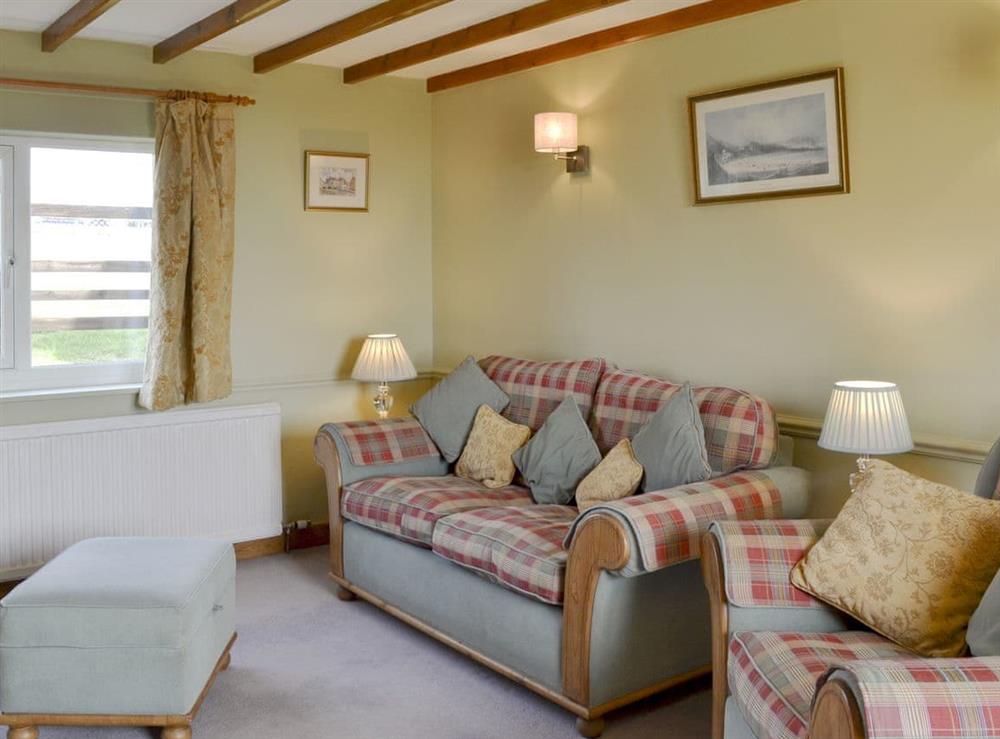 Comfortable living room with beamed ceiling at Sunset Cottage in Pickering, North Yorkshire