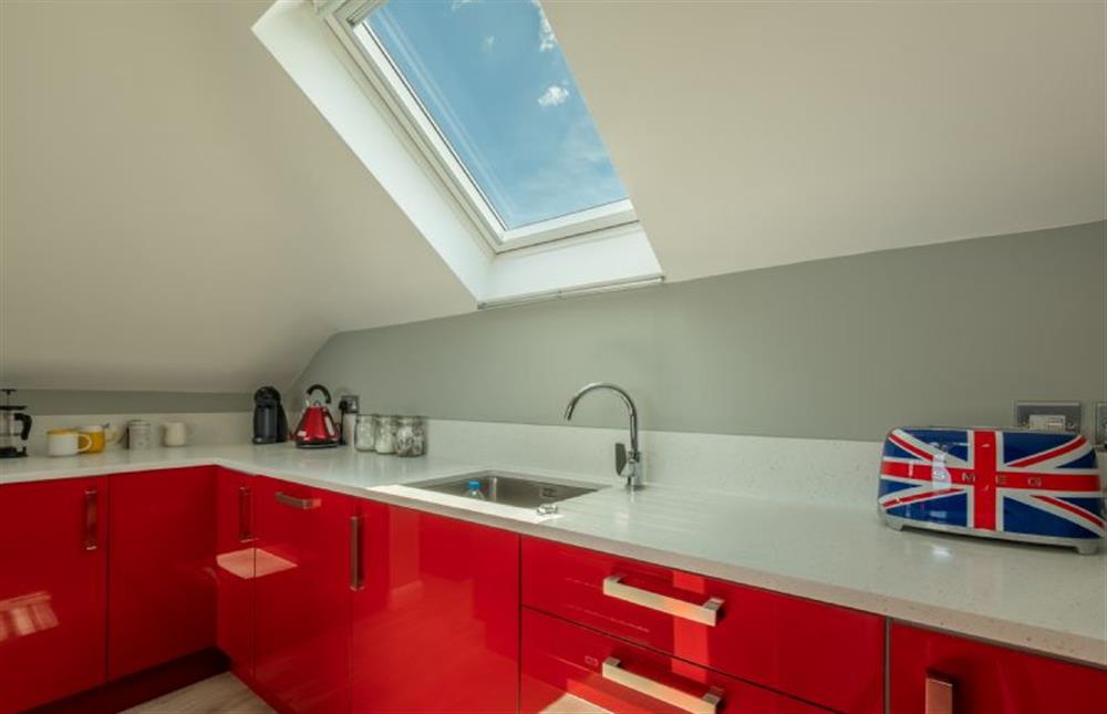 First floor: The kitchen and itfts patriotic toaster! at Sunset, Overstrand near Cromer