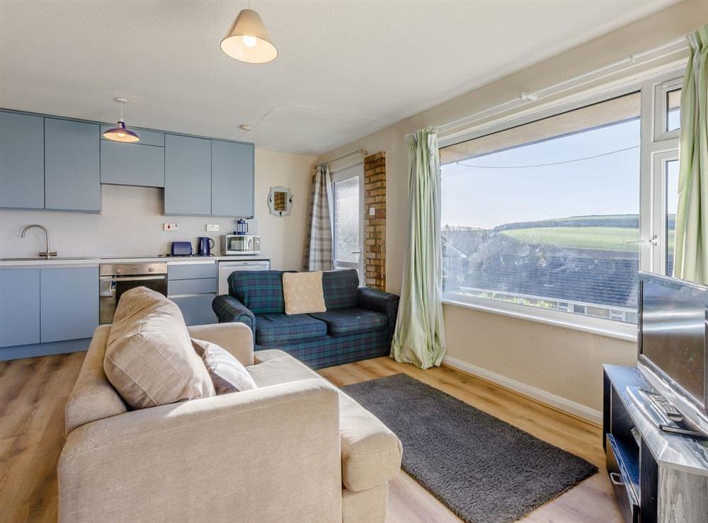 Living area at Surfers Hideaway in Woolacombe, near Ilfracombe, Devon