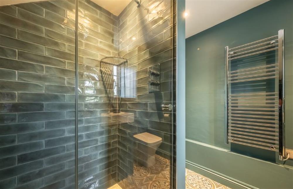 Shower room with walk-in shower at Swallow Cottage, Binham near Fakenham