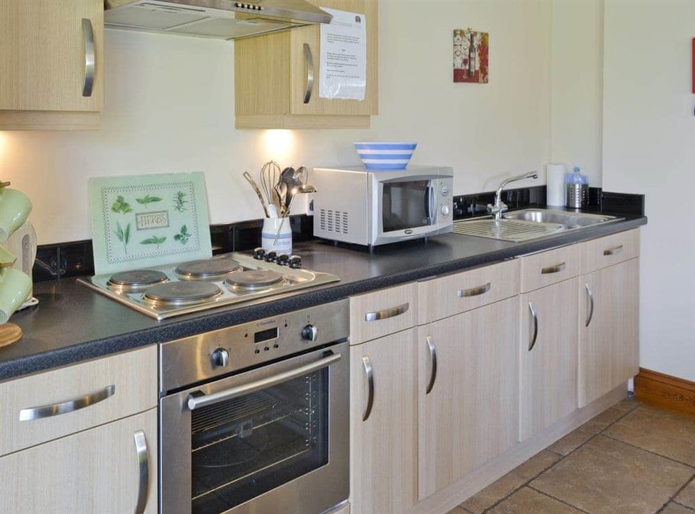 Well-equipped fitted kitchen at Swallow Cottage in Muston, Filey, North Yorkshire