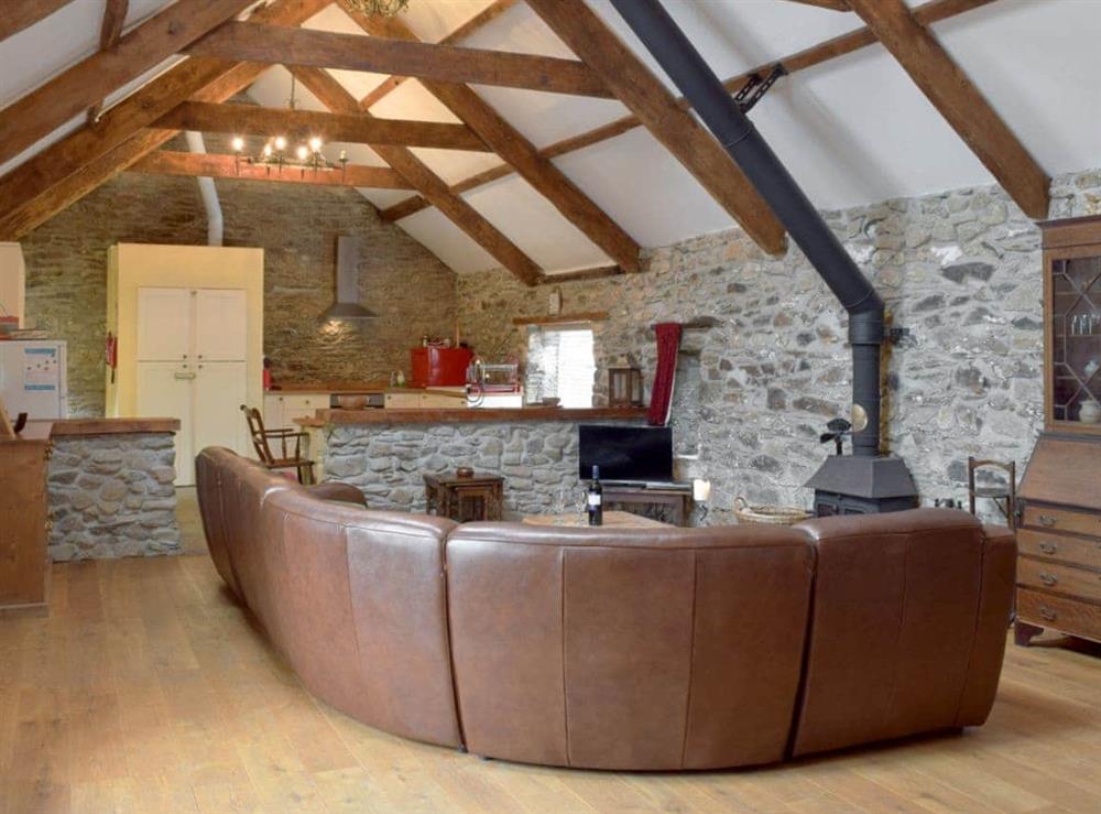 Well presented open plan livin space with beamed ceiling at Swallow Lodge in Mathry, near St Davids, Dyfed