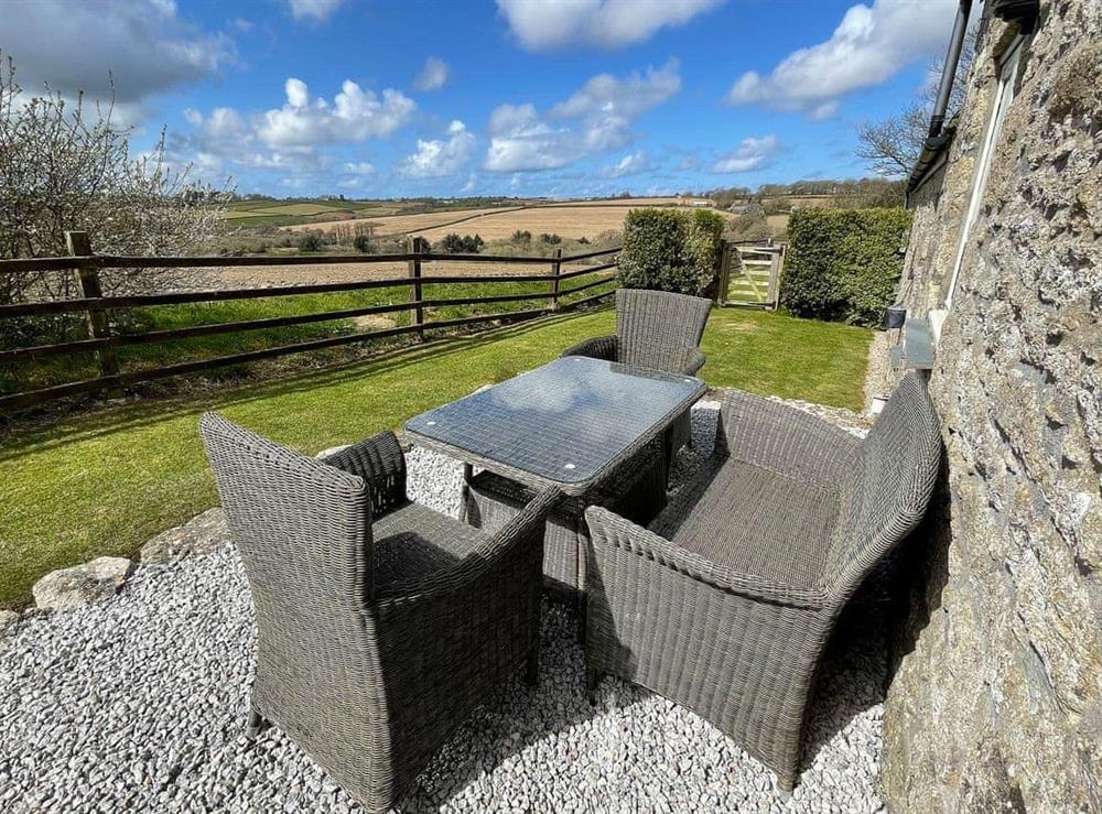 Sitting-out-area at Swallows Barn in Godolphin Cross, Helston, Cornwall., Great Britain