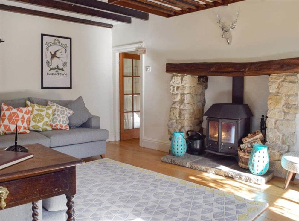 Cosy living room with wood-burner at Swallows Nest in Hebden, near Grassington, North Yorkshire