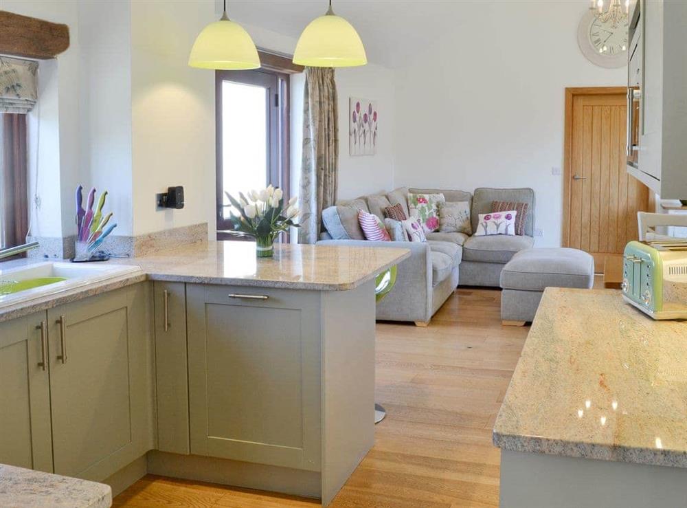 Convenient open-plan living space at Swallows Retreat in Hartland, Devon