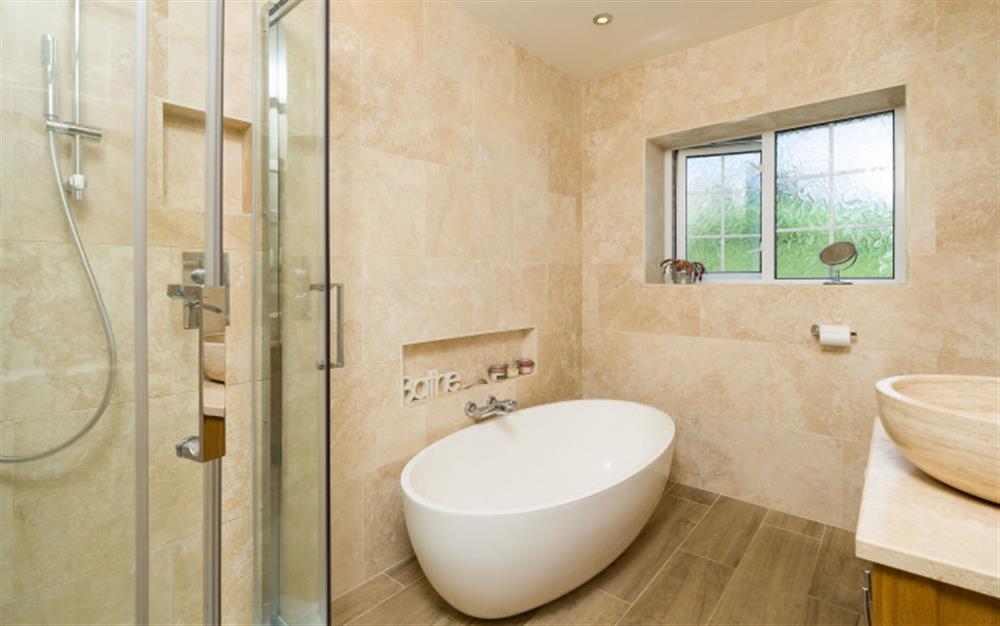 The family bath and shower room. at Swan Haven in Torcross