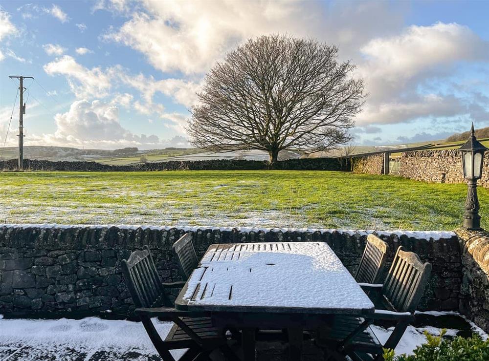 Sitting-out-area at Sweet Knoll Farm in Peak Forest, near Buxton, Derbyshire