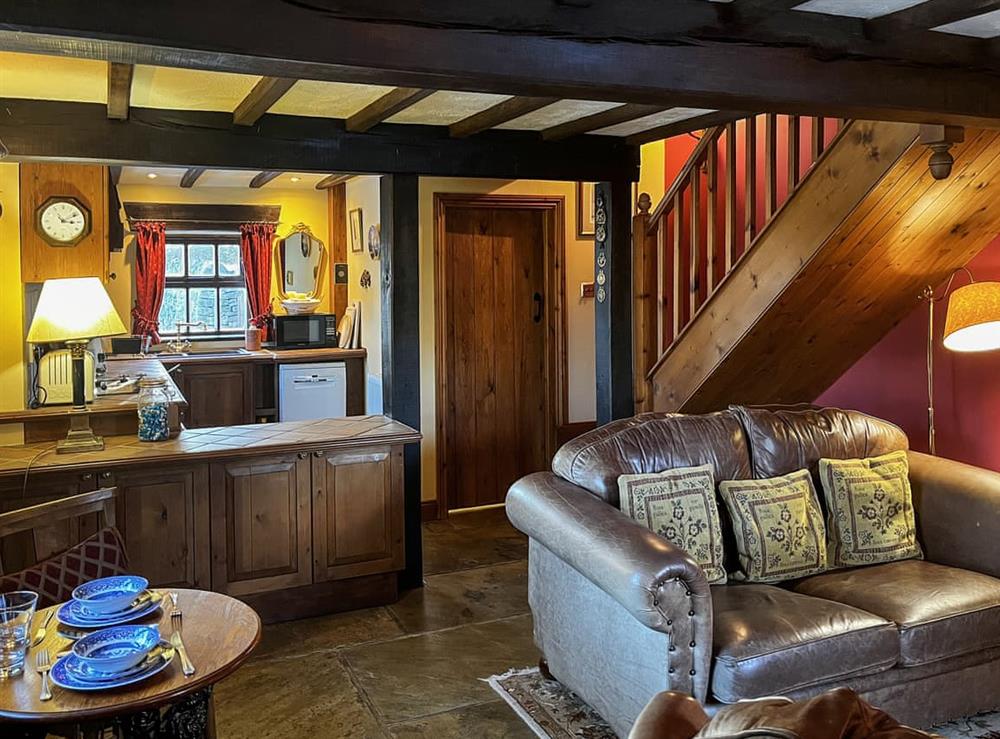 Open plan living space at Sweet Knolls Cottage in Peak Forest, near Buxton, Derbyshire