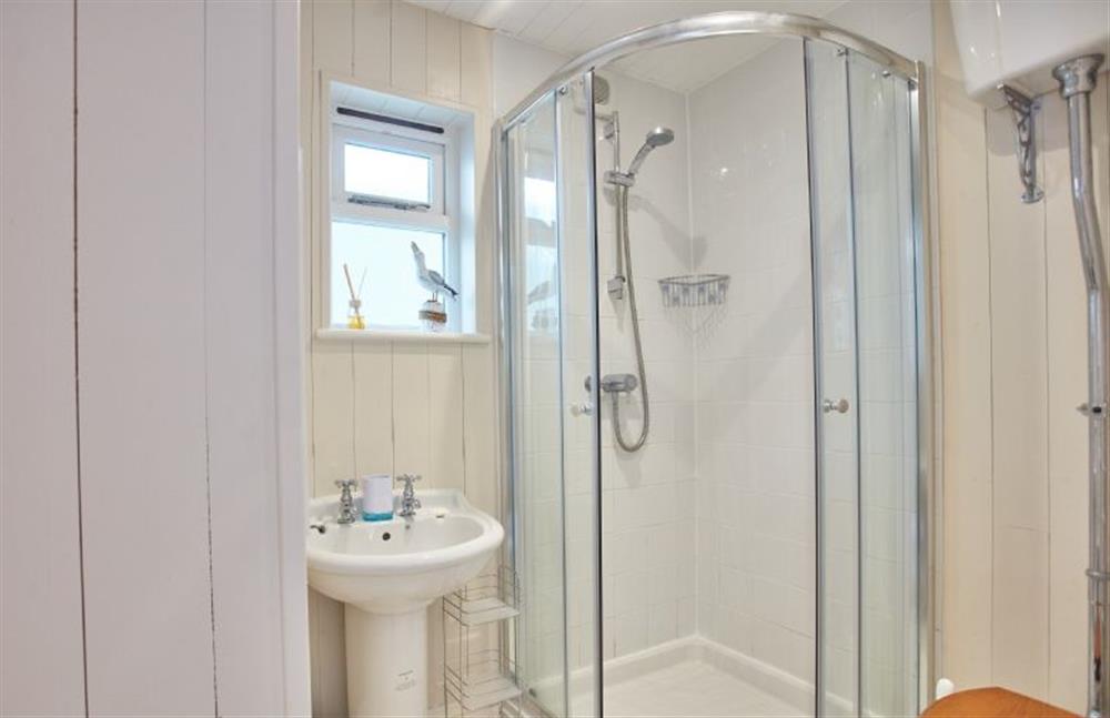 Tamarisk House, Cornwall: Annex, bedroom two en-suite with shower, wash basin and WC at Tamarisk House, Newquay