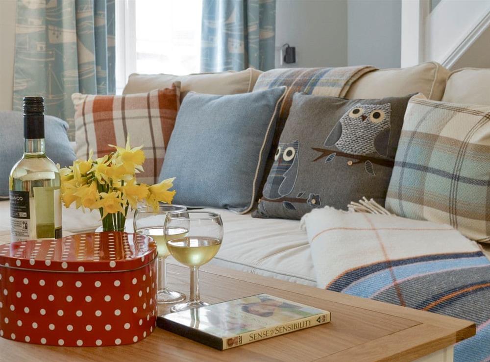 Welcoming living area at Teal Cottage in Instow, near Bideford, Devon, England