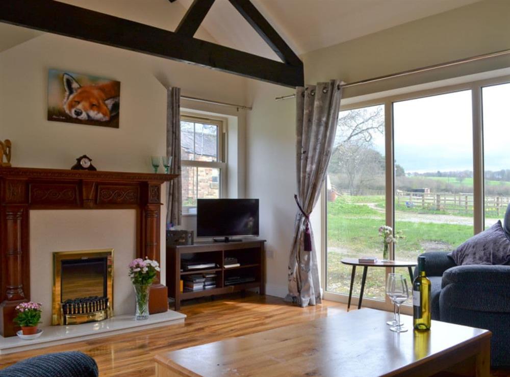 Bright & airy living room with wood beams at Temperance Cottage in Esh Winning, near Durham, County Durham, England