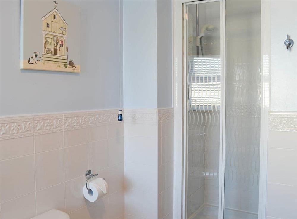 Pretty bathroom with shower cubicle at Tern Point in Beadnell, near Seahouses, Northumberland