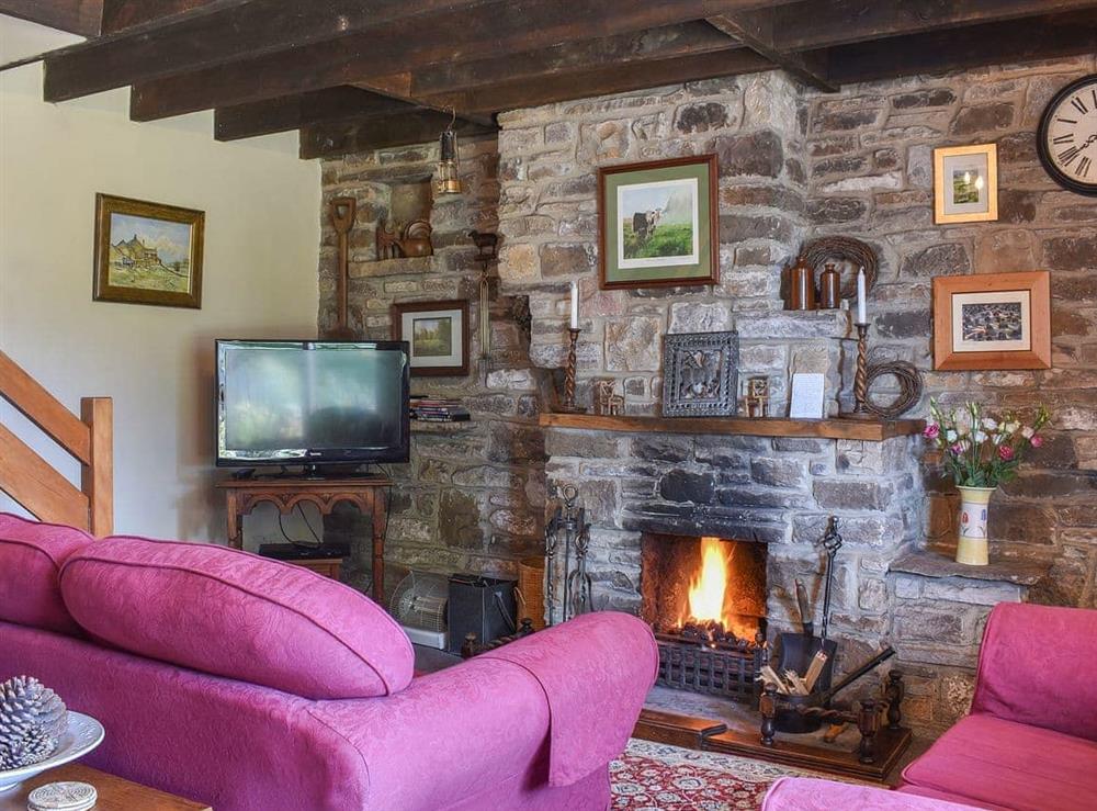 Beautiful beamed living room with open fire at Tetheran Cottage in Marrick, near Reeth, North Yorkshire