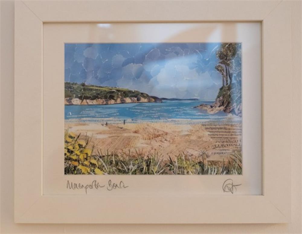 A gorgeous print of Maenporth Beach - made locally form scrapped magazines and other paper products. at Teylu in Maenporth
