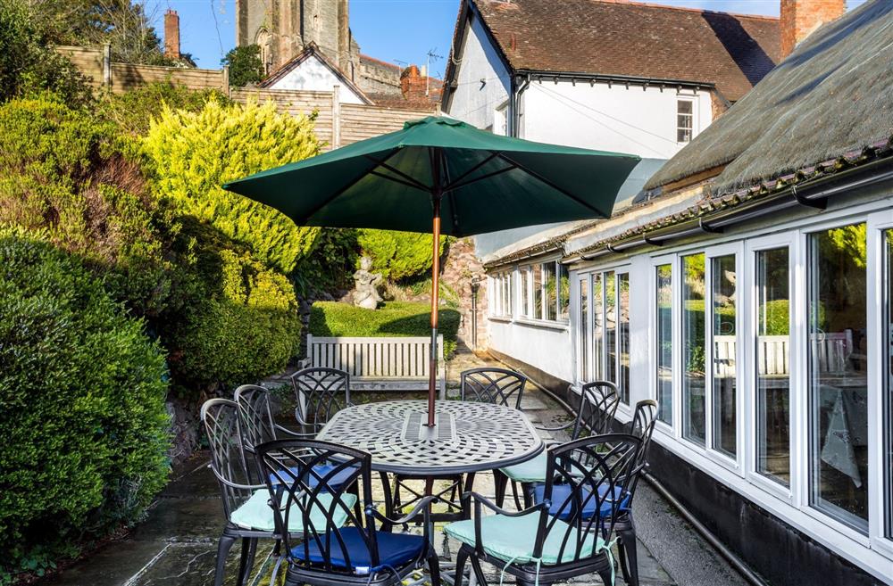 The patio with a dining table