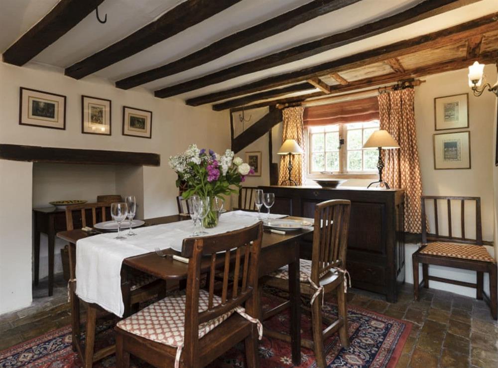 Dining room with bread oven and brick floor (photo 2) at Thatched Cottage in Sternfield, near Aldeburgh, Suffolk
