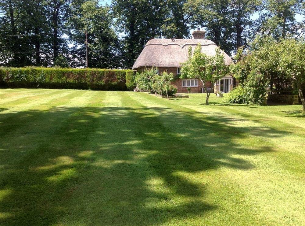 Large, spacious, lawned garden at Thatched Cottage in Steven’s Crouch, near Battle, East Sussex