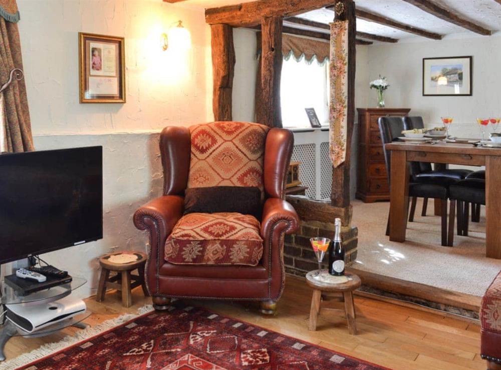 Warm and cosy living room at Thatched Cottage in Steven’s Crouch, near Battle, East Sussex