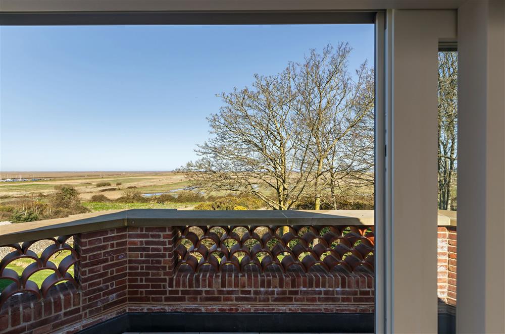 The Ballroom, Norfolk: The private balcony from bedroom one, with stunning views across the saltmarsh and towards the sea