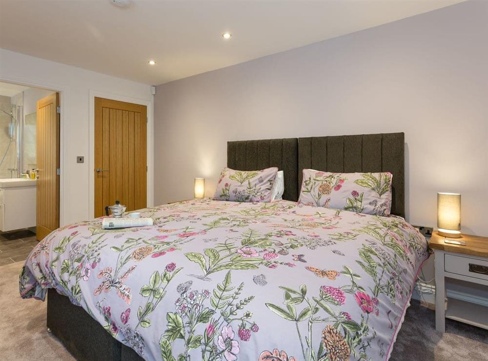 Double bedroom with en-suite at The Barn at Toft Hill Hall in Bishop Auckland, County Durham, England