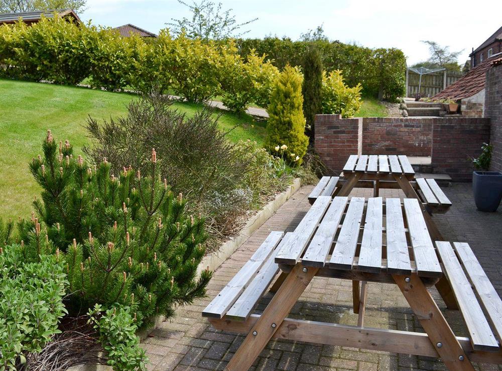 Outdoor dining area at The Barn in Buckton, near Flamborough, North Humberside