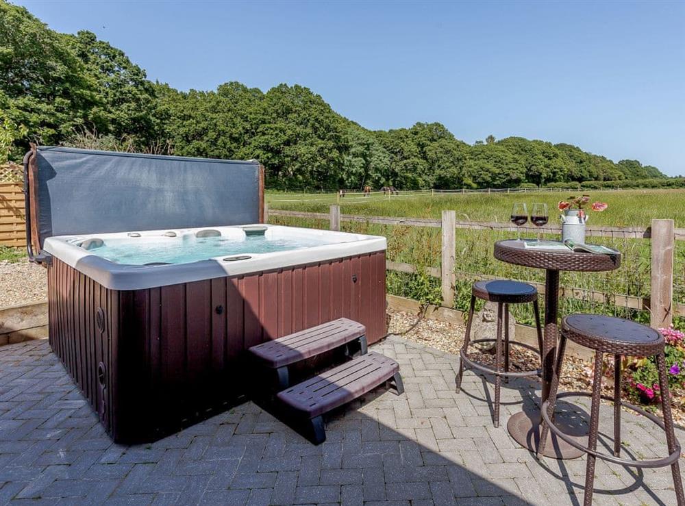 Hot tub at The Barn in Bury Gate, near Pulborough, West Sussex