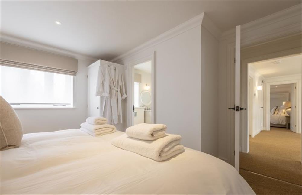 Bedroom two on the 1st floor, with a super king-size zip and link bed at The Beach House, Brancaster near Kings Lynn