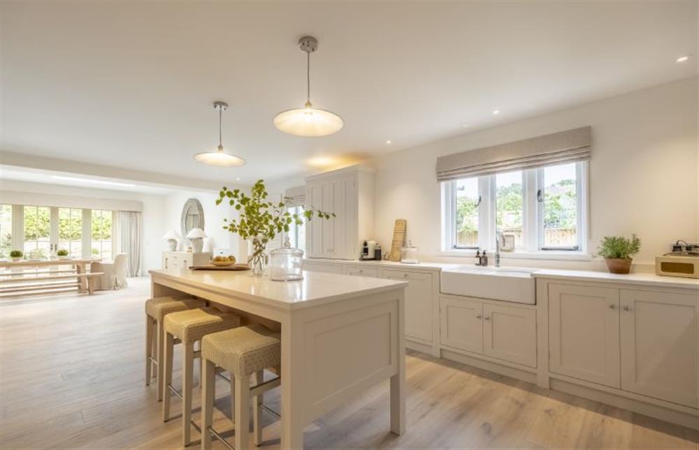 Kitchen seemlessly blends with the dining area at The Beach House, Brancaster near Kings Lynn