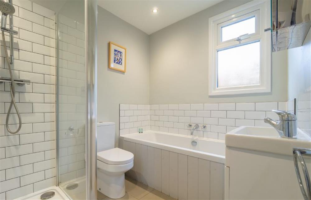 Family bathroom with bath and separate shower, wash basin and WC at The Blue House, Snape