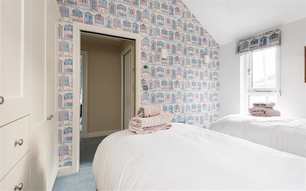 Light and bright twin bedroom at The Boathouse in East Portlemouth