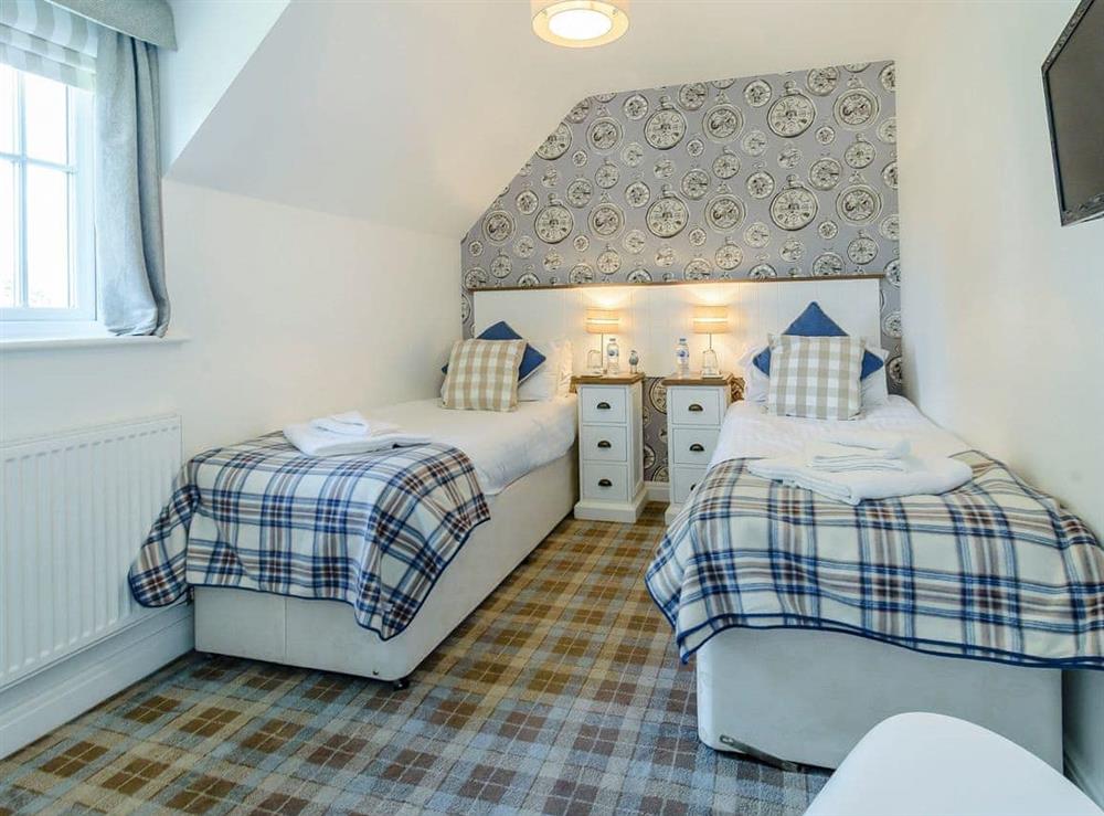 Tastefully furnished twin bedroom at The Bolthole in Hunmanby Gap, near Filey, North Yorkshire