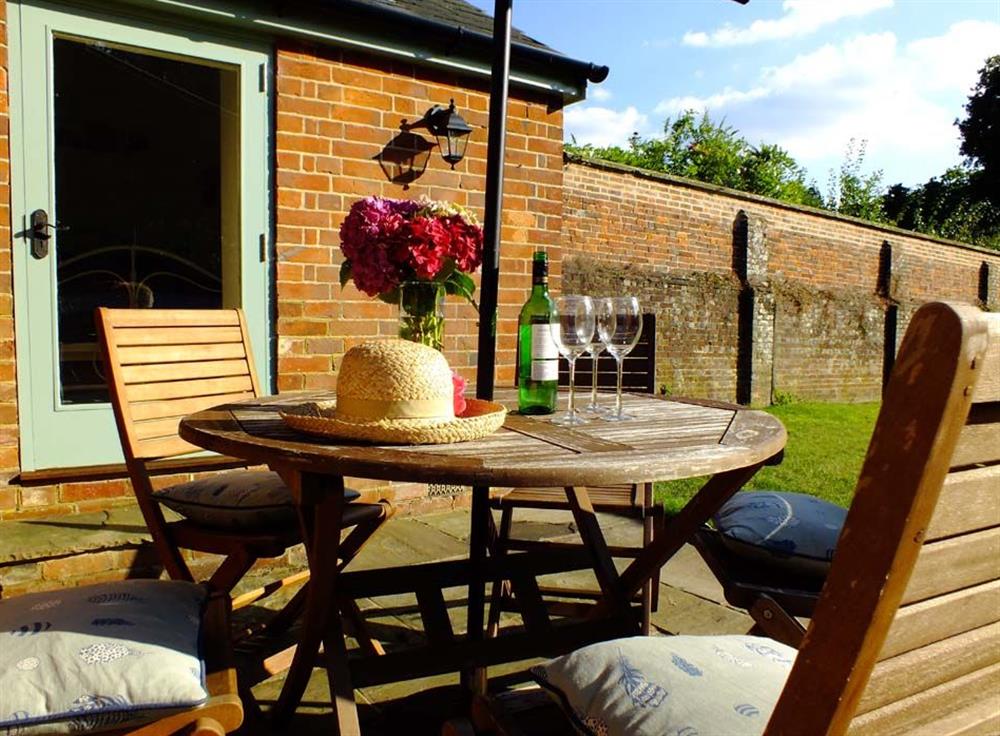 Wine in the garden at The Bothy at Fordcombe, Fordcombe, Kent
