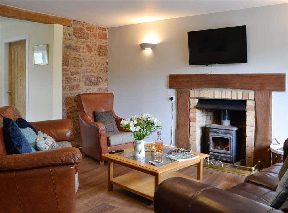 Cosy living room with wood burner at The Brewers Cottage in Near Mauchline, Ayrshire