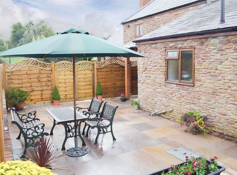 Patio at The Byre in Little Cowarne, near Bromyard, Herefordshire