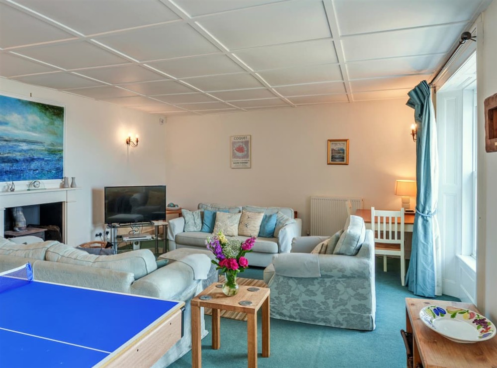 Living room at The Cabin at Seawood Rock House in Kingsand, Cornwall