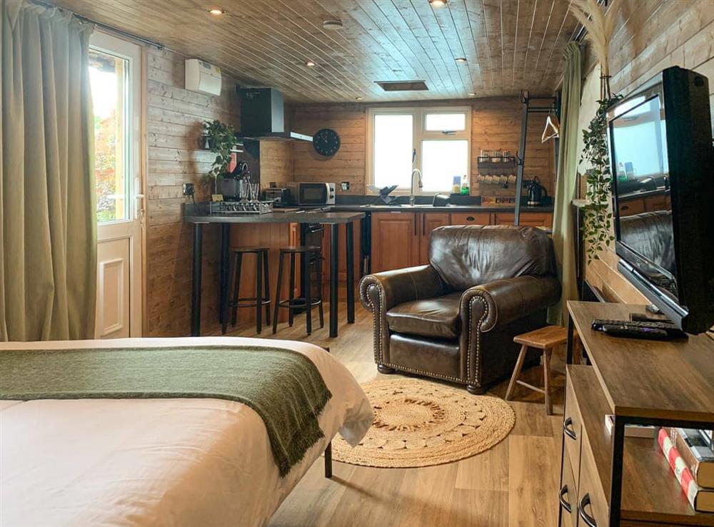 Open plan living space at The Cabin in Boyton, near Launceston, Cornwall