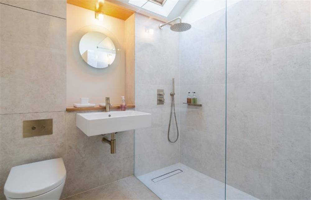 Shower room with large, walk-in shower, wash basin and WC at The Cart Lodge, Thornham Magna