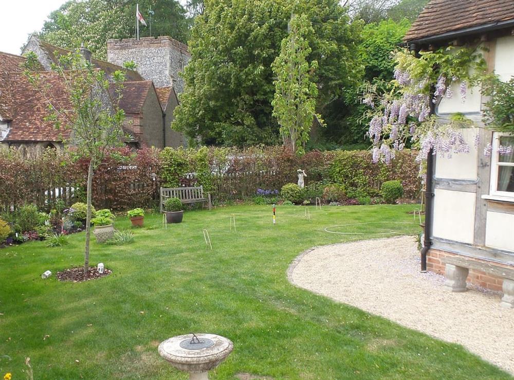 View of the owners garden at The Cart Shed in Turville, near Henley-on-Thames, Buckinghamshire
